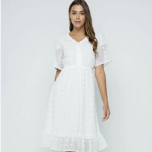 Polagram Elegant White Polka Dot Midi Dress